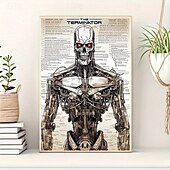 preiswerte Halloween-Modernes, einfarbiges 1-teiliges Terminator-Kunstposter auf Leinwand, ungerahmt, Sci-Fi-Wanddekoration mit detaillierter Roboterillustration – wasserdicht, perfektes Geschenk und Heimdekoration,