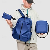 お買い得  大学のバックパック-メンズ 3ピース ブラック バックパック セット – 大学、仕事、旅行に最適なショルダーバッグとポーチ付きの防水スクールバッグ