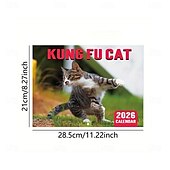 お買い得  家庭用品-2026年 怒った猫 カンフー猫カレンダー 面白い犬のうんちカレンダー ラミネート加工 月間プランナー 英語の日付付き 1月から12月まで 自宅やオフィスの装飾に最適 猫好きや犬好きの方に最適