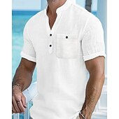economico Camicie Popover da Uomo-Per uomo Camicia Camicia popover Camicia Estiva Camicia casual Camicia da Spiaggia Bianco Rosa Azzurro cielo Manica Corta Semplice Colletto alla coreana Vacanza Camicia hawaiana Tasca Abbigliamento