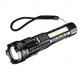 abordables Lampes de travail-Lampe de poche tactique rechargeable, lampes de poche puissantes à haute luminosité avec 7 modes d&#039;éclairage, feu latéral d&#039;avertissement COB, étanchéité IPX6, faisceau zoomable, lampe de poche