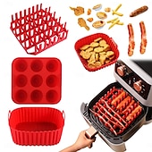 cheap Baking &amp; Pastry Tools-3pcs Reusable Silicone Air Fryer Liners Set Non-Stick Silicone Tray, Bacon Rack &amp; 9-Cavity Mold for Eggs and Cupcakes Multi-Use Air Fryer Accessories