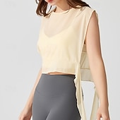 baratos Yoga Tops-Mulheres Camisa curta de treino Top de ioga Secagem Rápida Respirável Sem Manga Esportes Côr Sólida Blusas Para Academia Esportivo Pilates Roupas Esportivas