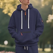 abordables pulls molletonnés-Homme Sweat à capuche Sweat à capuche quart zippé Sweat à capuche en polaire Noir Blanche bleu marine Kaki Gris Clair À capuche Uni Patchwork Quart de zip Sport &amp; Loisir Occasionnel Quotidien