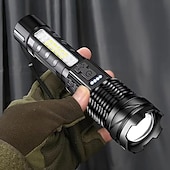 abordables Lampes de travail-Lampe de poche tactique rechargeable, lampes de poche puissantes à haute luminosité avec 7 modes d&#039;éclairage, feu latéral d&#039;avertissement COB, étanchéité IPX6, faisceau zoomable, lampe de poche
