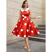 levne Šaty-Retro 50. léta Rockabilly Polední Šaty na šaty Flare šaty Větší velikosti S páskem Puntíky A-Linie Dámské Dovolená Čajový dýchánek Retro tematická párty Dospělé Šaty Pásek Jaro léto
