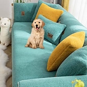 billige Hundesofatrekk-Vanntett, tykt, lodden, sklisikkert sofatrekk i imitert sherpa-fleece