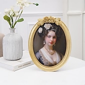 cheap Picture Frames-Gold 3D Rose Oval Decorative Photo Frame, European Style Elegant Gold Tabletop Frame, Warm Home Decor for Photo Display and Photography Props