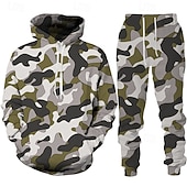preiswerte einfache Trainingsanzüge-Herren Trainingsanzug Outfit-Set Kapuzenpullover Set Kapuzenpullover Outdoor Täglich Sport Tasche Kordelzug Tarnung Marineblau Dunkelgrün Grün Grafikdruck Polyester Sportkleidung Mode Streetwear