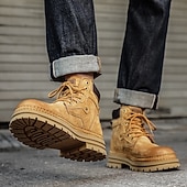 economico Stivali da lavoro-stivali da lavoro in pelle scamosciata color cuoio da uomo – stivaletti casual con lacci per l'escursionismo, il lavoro agricolo e l'uso quotidiano