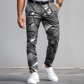 preiswerte Herrenanzughose mit 3D-Druck-Herren Anzughose Hose Slim Fit Hose mit Taschen Geometrisch Farbblock Volle Länge Outdoor Lässig Rote Blau Mikroelastisch