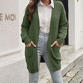 abordables Cardigans et vêtements d&#039;extérieur-Femmes Cardigan Occasionnel Couleur Unie Épais Col en V Tricoté manche longue Hauts Réguliers Tricoter Quotidien Fête Sortir Jaune Vert Véronèse Automne Hiver