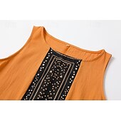cheap Boho Dress-Women&#039;s Midi Dress Boho Dress Western Dress Fashion Modern Outdoor Vacation Holiday Regular Fit Flower Sleeveless Crew Neck Orange Summer