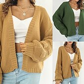 abordables Cardigans et vêtements d&#039;extérieur-Femmes Cardigan Occasionnel Couleur Unie Épais Col en V Tricoté manche longue Hauts Réguliers Tricoter Quotidien Fête Sortir Jaune Vert Véronèse Automne Hiver