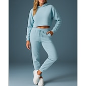 abordables Survêtements-Femmes Ensemble Survetement Jogging Pantalon Sweat-shirt à enfiler Cordon de serrage À capuche Couleur Unie Ensemble Vêtements Printemps Gris foncé Noir Salle de sport Extérieur Course Taille haute