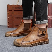 tanie Botki-męskie ręcznie robione botki w stylu retro z ozdobnymi klamrami – stylowe, codzienne buty inspirowane mokasynami, idealne na jesienne spacery, weekendowe wyjścia i codzienną modę