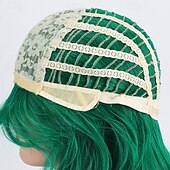cheap Party Wigs-Green Bubble Perm Wig – Full Bangs, Corn Perm Curls, Ideal for Halloween, Cosplay, Festivals, and Daily Wear