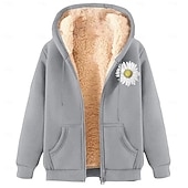 baratos Moletom com capuz de lã-Homens Full Zip Hoodie Moletom com zíper Casaco de lã Moletom de lã Adamascado Preto Vinho Vermelho Azul Com Capuz Margarida Tecido Estampas Abstratas Zíper Bolsos Desportos e Ar livre Casual Diário
