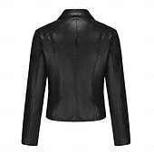 cheap Faux Leather Jackets-Women&#039;s Faux Leather Jacket Comfortable Buttons Fashion Street Style Plain Outdoor Casual Daily Regular Turndown Regular Fit Long Sleeve Outerwear Black Red Camel Spring Fall