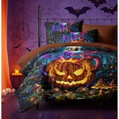 cheap Halloween Bedroom-Halloween Duvet Cover The glowing Pumpkin by Sarah Richter Bedding Set 3-Piece Comforter Cover Set with Zipper Closure, Soft and Lightweight, Holiday Bedroom Decoration