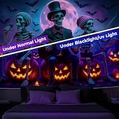 cheap Halloween Wall Tapestries-Halloween Blacklight Tapestry UV Reactive Glow in the Dark Forest Trippy Mountain Misty Graveyard Ghost Hanging Tapestry Wall Art Mural for Living Room Bedroom