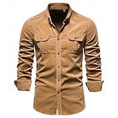 voordelige heren overhemd met knopen-Voor heren Overhemd Normaal shirt Corduroyshirt Overhemd met knopen Spijkerbroekblauw Donker Marine Bruin Groen Grijs Lange mouw Effen Casual / Dagelijks Voorvak Kleding 100% katoen Casual