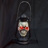 billige Halloween-Halloween håndtak LED lysende hodeskaller hode røde øyne lampe glødende i mørke retro parafinlampe festdekorasjon