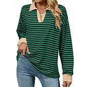 abordables Sudadera &amp; Sweatshirt-Mujer Sudadera tipo jersey Tops casuales Manga Larga Camiseta Ropa Deportiva Escote en Pico Protección Solar Resistente al Viento Al Aire Libre Ropa de deporte Ropa de Deporte Rayas Rosa oscuro Negro
