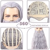 levne Paruky filmových postav-kostým starého muže, čaroděj, Gandalf, vousy a paruka, sada Ježíše, falešné šedé dlouhé syntetické vlasy, paruky na Halloween, vousy