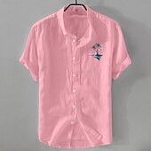 economico Classico-Per uomo Camicia Camicia di lino Camicia Estiva Camicia da Spiaggia Camicia con Bottoni Albero di Cocco Vacanza Ferie Nero Bianco Rosa Blu Manica Corta Collo ripiegato Estate Abbigliamento