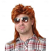 cheap Historical Wigs-Mens Mullet Wig 70s 80s Halloween Cosplay Costume Wigs for Fancy DressBlue
