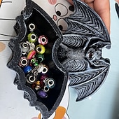 cheap Halloween Hanging &amp; Tabletop Decorations-Halloween Bat Resin Storage Box, Gothic Style Bat Sculpture Container, Decorative Resin Box for Home, Party, Desk Decor