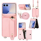 economico Cover Samsung-telefono Custodia Per Samsung Galaxy Z Flip 7 Z Flip 6 Z Flip 5 Z Flip 4 Copertura Posteriore con Cordino Cavalletto Slot per Carte Retrò TPU Pelle PU