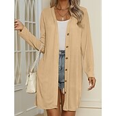 abordables Manteaux &amp; trenchs-Femmes Veste Décontractée Confortable Respirant Boutons Occasionnel Uni Vacances Rue Occasionnel Tenue quotidienne Simple Boutonnage Long Col en V Coupe régulière manche longue Vêtements d&#039;extérieur