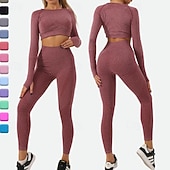 billiga Set och One-Pieces-Dam 2 delar Yogakläder Loungekläder Höst Ensfärgat Träningsdräkter Mörkgrå Sjöblå Gymträning Hög midja Stretch Andningsfunktion Långärmad Sport Sportkläder Smal