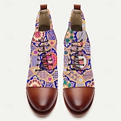 baratos sapatos Jacquard-Botas masculinas coloridas de tecido jacquard com cadarço e mandala – botins de estilo étnico artístico para viagens, looks casuais e eventos culturais