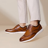 cheap Casual-Men’s Brown Faux Leather Wingtip Derby Shoes – Brogue Lace-up Comfort Shoes for Office Wear, Semi-formal Events and Daily Walking