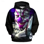 economico Felpe e Sweatshirt di Halloween-Halloween Per uomo Grafico Pagliaccio inquietante Burlone 3D Felpe con cappuccio Felpa Punk Esagerato Manica Lunga Girocollo Club Abbigliamento casual alla moda Nero Coulisse Autunno Inverno