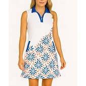 Women's Floral Tennis Dress Golf Dress Sleeveless Dress Sleeveless Zipper UV Protection Elastic Breathable Tennis Golf Badminton Polo Collar Dress White Tennis Clothing4