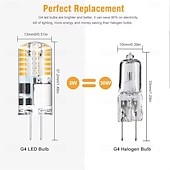 זול נורות דו-פיניות לד-10 יחידות נורת לד G4 AC/DC12V ללא הבהוב, 2W 3W סיליקון, 24/48 נוריות SMD3014, בהירה במיוחד, מחליפה נורת הלוגן של 30W