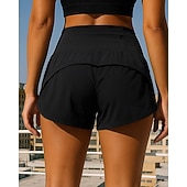 رخيصةأون شورت جري-نسائي شورت للجري 2 في 1 جيب بسحاب خصر عالي قيعان ملابس الرياضة الجمنازيوم اكتشف - حل سريع جاف متنفس تمرين نادي رياضي الخارج رياضية عادي ملابس رياضية ألبسة رياضية لون سادة أسود