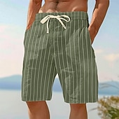 economico Vacanza-Per uomo Shorts Shorts di Lino Pantaloncini Estivi Shorts da Spiaggia Elastico in vita Coulisse A righe Comodità Traspirante Lunghezza al ginocchio All&#039;aperto Casuale Quotidiano Vacanza Moda Nero