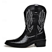abordables Cowboy et bottes occidentales-Bottes de cowboy western brodées en similicuir pour homme – Bottes de rodéo marron à bout carré pour les tenues de ferme, de festival et décontractées