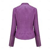 economico Giacche in finta pelle-Per donna Giacca in Ecopelle Confortevole Tasca Cerniera completa Moda Stile da Strada Semplice All&#039;aperto Casual Quotidiano Regolare Collo alla coreana Vestibilità regolare Manica Lunga Capispalla