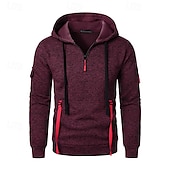 abordables sweats à capuche basiques pour hommes-Homme Sweat à capuche Sweat à capuche quart zippé Sweat à capuche tactique Noir Vin bleu marine Bleu À capuche Uni Multi-poches Sport &amp; Loisir Quotidien Vêtements de rue Frais Occasionnel Athlétique