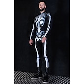 preiswerte Schädel &amp; Knochen-Totenkopf Halloween Bodysuit Ganzkörper-Catsuit Gruseliges Kostüm Kinder Erwachsene Herren Damen Jungen Halloween Karneval Tag der Toten Leistung Party Club Einfache Halloween-Kostüme Verkleiden