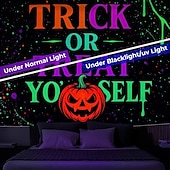 cheap Halloween Wall Tapestries-Halloween Blacklight Tapestry witch UV Reactive Glow in the Dark Forest Trippy Mountain Misty Graveyard Ghost Hanging Tapestry Wall Art Mural for Living Room Bedroom