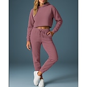 abordables Survêtements-Femmes Ensemble Survetement Jogging Pantalon Sweat-shirt à enfiler Cordon de serrage À capuche Couleur Unie Ensemble Vêtements Printemps Gris foncé Noir Salle de sport Extérieur Course Taille haute