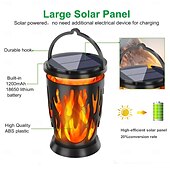 abordables Halloween al Aire Libre-1 linterna solar impermeable con forma de llama intermitente para exteriores, para Halloween y Navidad, con 28 luces LED, ideal para patio, jardín, césped, camino, terraza, luz colgante decorativa