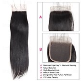 abordables 3 paquets extensions à fixation-Extensions de cheveux humains raides, lot de 3 mèches avec fermeture en dentelle 4x4, 25,4 à 71,1 cm, pour femmes noires